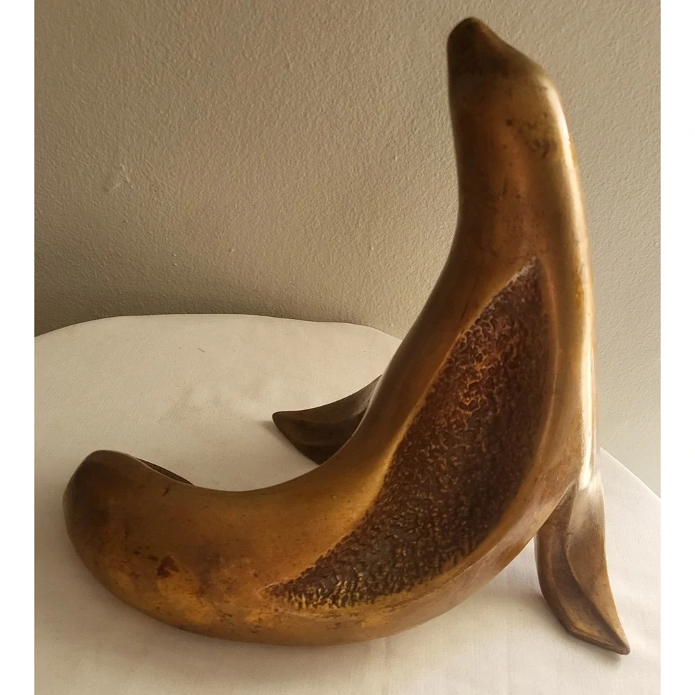 Vintage USA 951 Ceramic Pottery Seal Sea Lion Statue Sculpture Gold Glaze XLarge